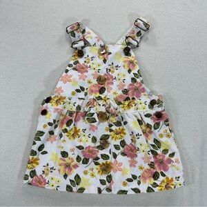 Little Lass Pastel Floral Overall Dress with Heart Clasps. Sz 18M